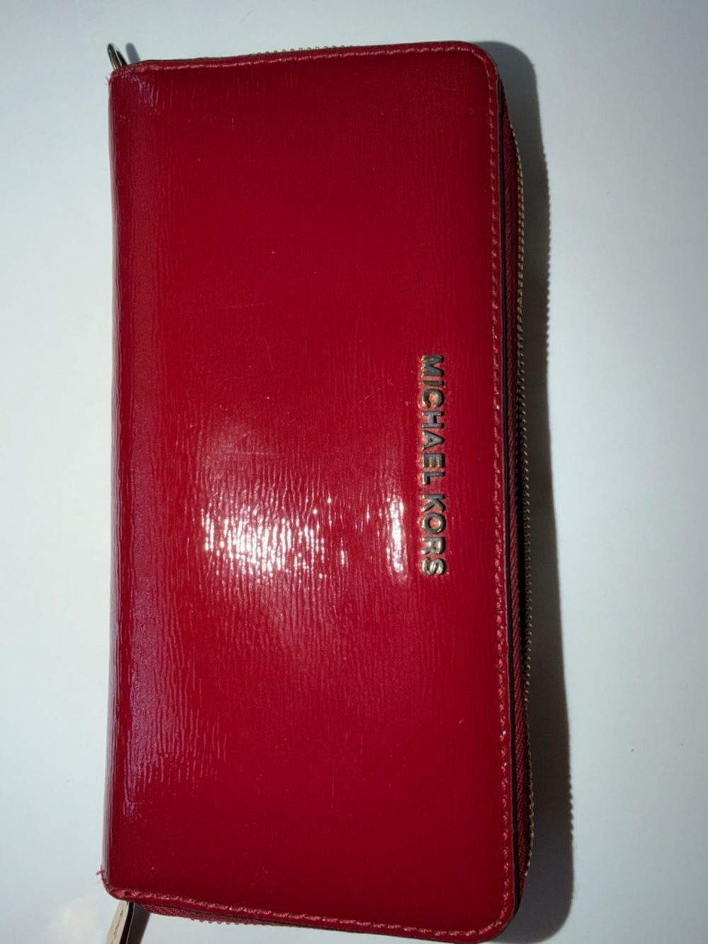 Michael Kors Red Patent Zip Wallet with Gold Logo